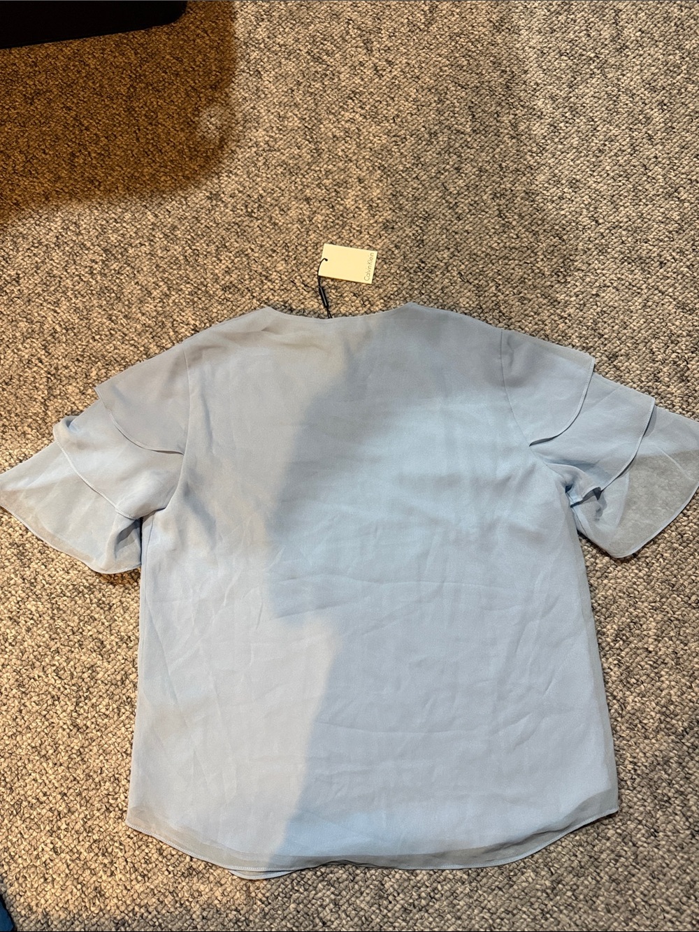 Calvin Klein Powder Blue V-Neck Ruffle Sleeve Top - Picture 5 of 5